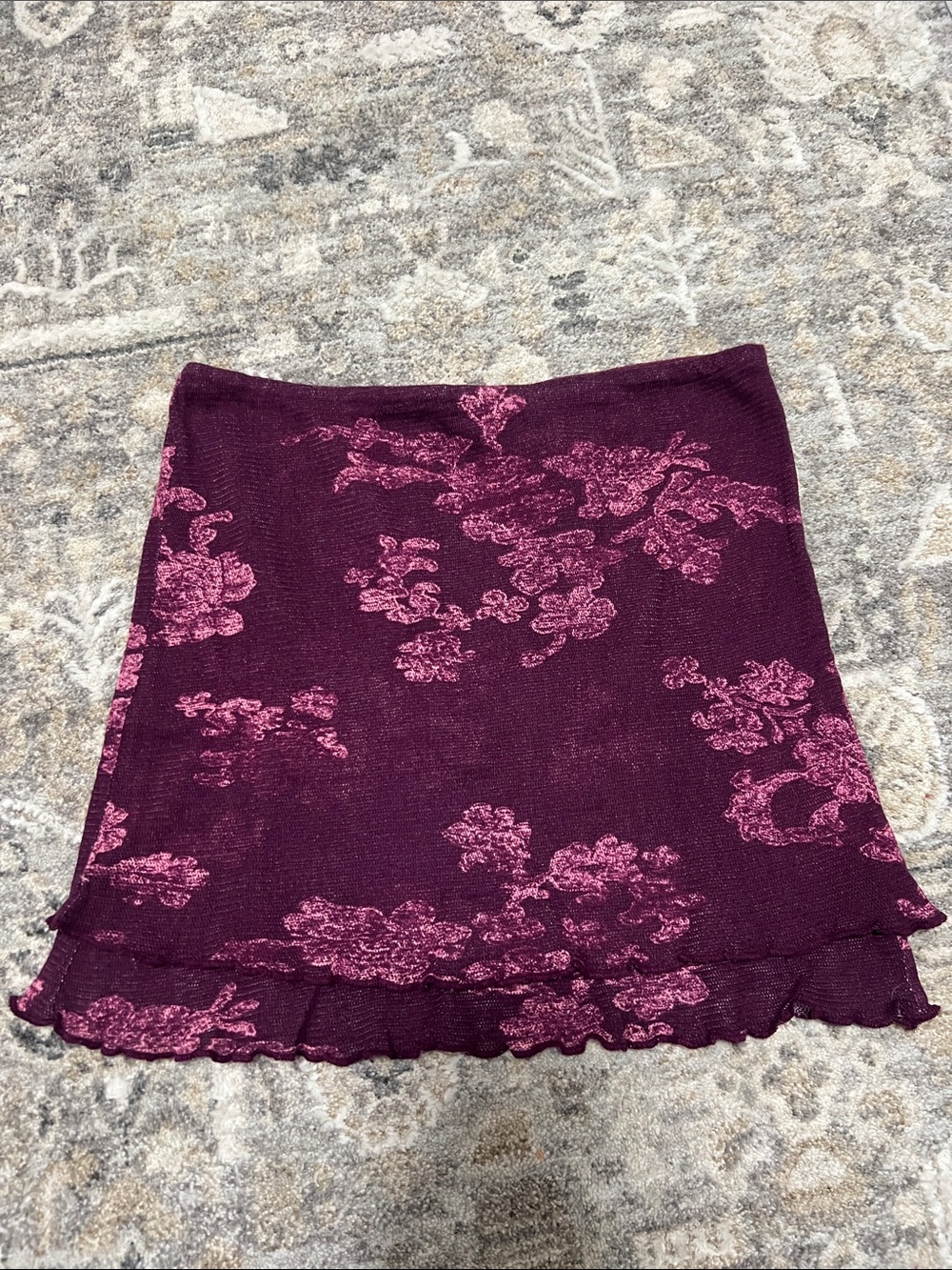 Free People Plum Mini Skirt with Pink Floral Jacquard